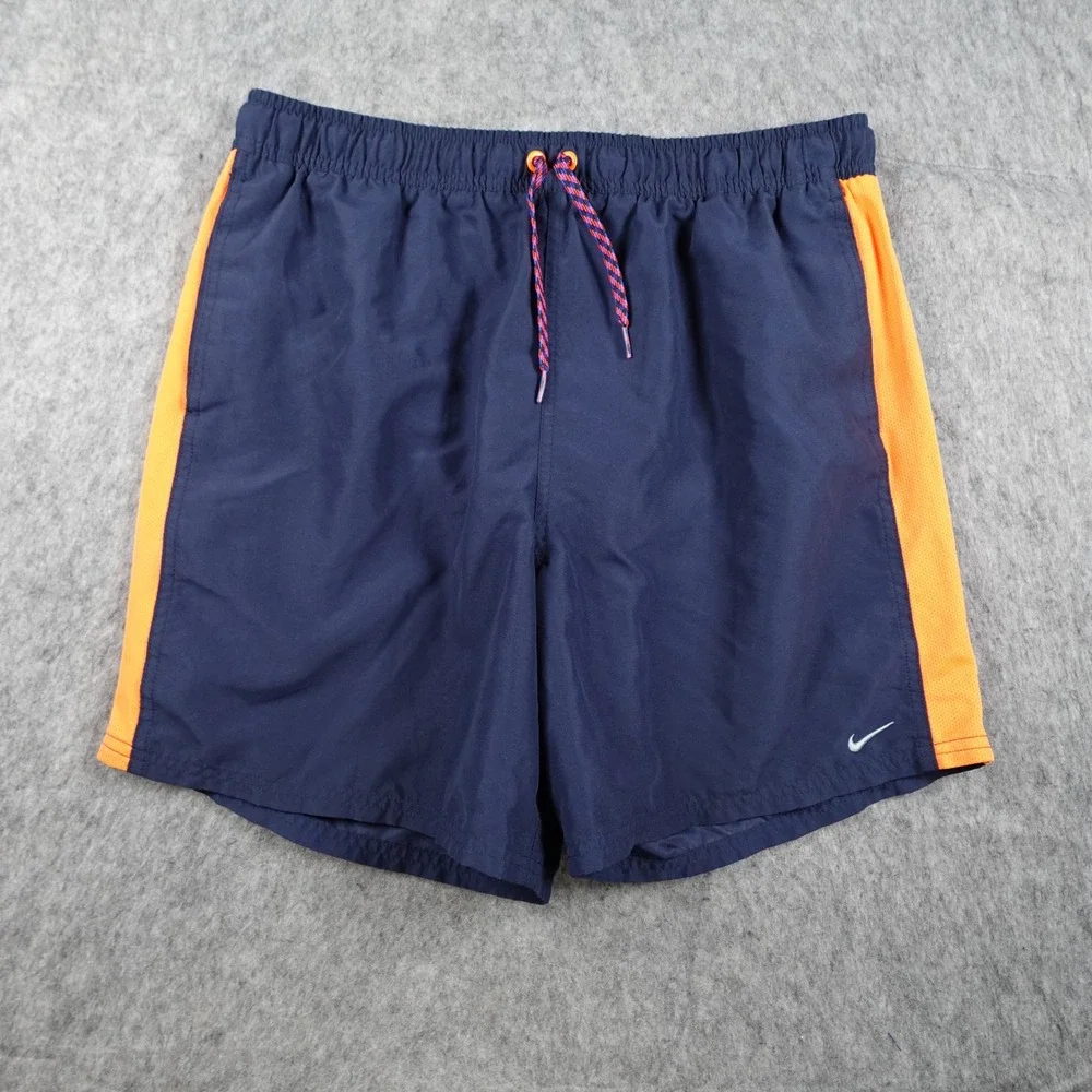 Nike Swim Trunks Mens Large Blue Orange Mesh Lined Shorts Volley 6